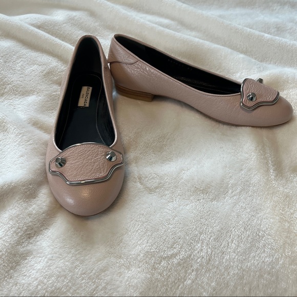 BALENCIAGA Rose Pink Goatskin Leather Flats Sz 37 - Picture 4 of 5